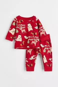 Комплект из 2 предметов из хлопка H&M, красный/мой первый отпуск