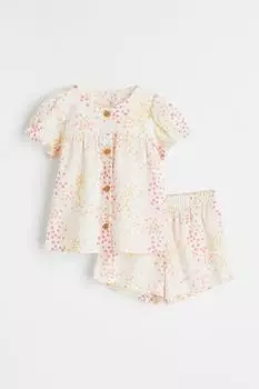 Комплект из 2 предметов из хлопка H&amp;M, натуральный белый/цветы