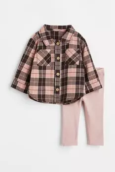 Комплект из 2 предметов из хлопка H&amp;M, пудрово-розовый/клетка
