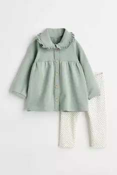 Комплект из 2 предметов из хлопка H&amp;M, салатовый/горошек