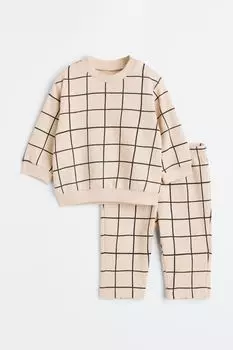 Комплект из 2 предметов из хлопка H&amp;M, светло-бежевый/клетка