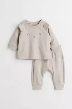 Комплект из 2 предметов из хлопка H&amp;M, светло-бежевый меланж