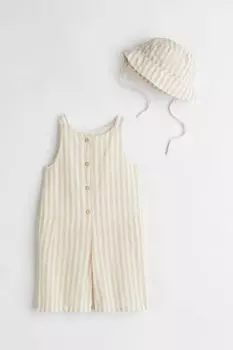 Комплект из 2 предметов из хлопка H&M, светло-бежевый/полосатый