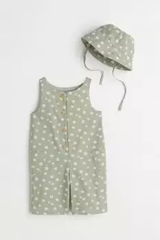 Комплект из 2 предметов из хлопка H&amp;M, светло-зеленый хаки/цветы