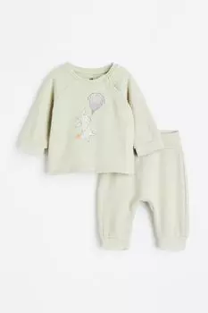 Комплект из 2 предметов из хлопка H&amp;M, светло-зеленый/кролик