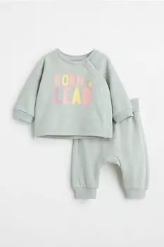 Комплект из 2 предметов из хлопка H&amp;M, светло-зеленый/рожденный руководить