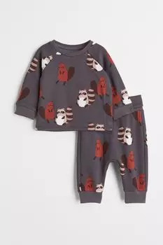 Комплект из 2 предметов из хлопка H&amp;M, темно-серый/еноты