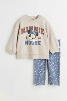 Комплект из 2 предметов из хлопка с набивным рисунком H&amp;M, бежевый/минни маус