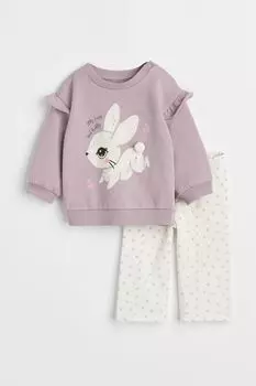 Комплект из 2 предметов из хлопка с набивным рисунком H&amp;M, светло-фиолетовый/кролик