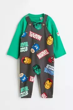 Комплект из 2 предметов из хлопка с набивным рисунком H&amp;M, темно-серый/marvel comics