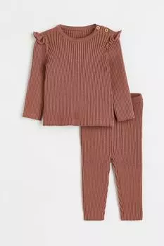 Комплект из 2 предметов из хлопкового трикотажа H&amp;M, коричневый