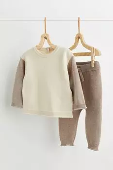 Комплект из 2 предметов из хлопкового трикотажа H&amp;M, серо-коричневый/натуральный белый