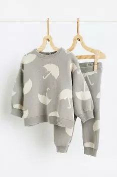 Комплект из 2 предметов из хлопкового трикотажа H&amp;M, серый/зонты