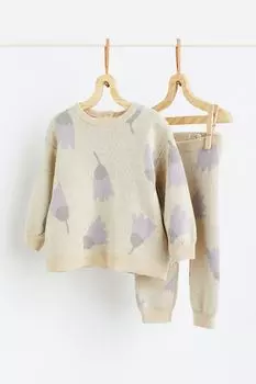 Комплект из 2 предметов из хлопкового трикотажа H&amp;M, светло-бежевый/тюльпаны