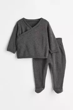Комплект из 2 предметов из хлопкового трикотажа H&amp;M, темно-серый меланж