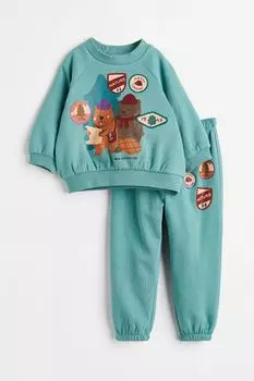 Комплект из 2 предметов из толстовки H&amp;M, бирюзовый/походные животные