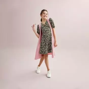 Комплект из 2 предметов Knit Works для девочек 7–16 лет: платье с запахом спереди, жилет с ожерельем, цвет Olive