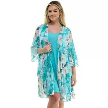 Комплект из 2 предметов Luxology больших размеров: кардиган с рукавами-колокольчиками и воротником-стойкой, цвет Mint Gray Taupe