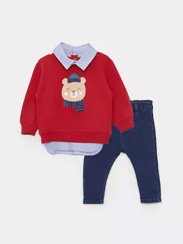 Комплект из 2 предметов: рубашка для мальчика с принтом и джинсовые брюки KANZ