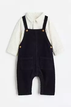 Комплект из 2 предметов: рубашка и комбинезон H&M, темно-синий/клетчатый