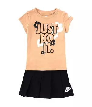 Комплект из 2 предметов с короткими рукавами и цветочным принтом Nike Little Girls 2T-6X Just Do It, черный