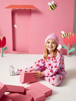 Комплект из 2 предметов: свитшот и колготки для маленьких девочек с круглым вырезом и длинными рукавами с принтом LCW baby, фиолетовый принт