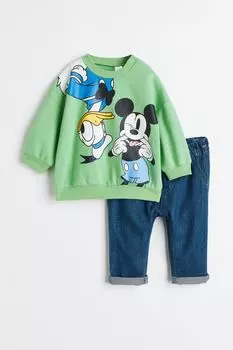 Комплект из 2 предметов: толстовка и джоггеры H&amp;M, зеленый/микки маус