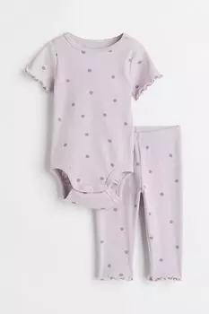 Комплект из 2 предметов в полоску H&M, светло-фиолетовый/горошек