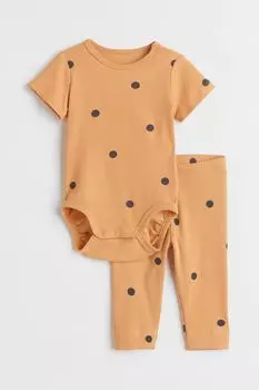 Комплект из 2 предметов в полоску H&amp;M, темно-желтый/горошек