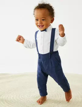 Комплект из 2 предметов: верх и низ из хлопка (0–3 года) Marks & Spencer, темно-синий