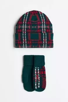 Комплект из 2 предметов жаккардовой вязки H&M Plaid, темно-зеленый