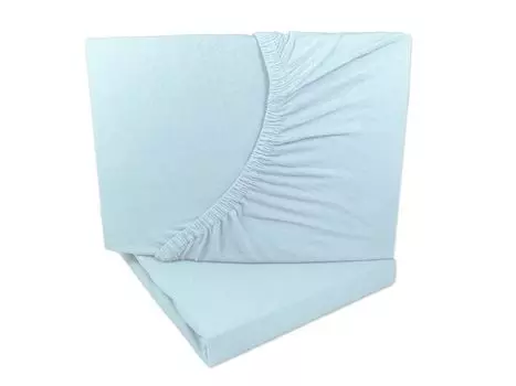 Комплект из 2 притачных простыней из трикотажа голубой/синий 90х200 - 100х200 см 100% хлопок Arle-Living