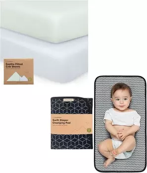 Комплект из 2 простыней для детской кроватки Keababies и портативный коврик для пеленания — мягкие и дышащие простыни для детской кроватки для мальчиков и девочек — водонепроницаемый складной коврик для пеленания ребенка