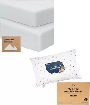 Комплект из 2 простыней для кроватки Keababies и мини-подушка для малышей с наволочкой 9X13 — мягкие и дышащие простыни для кроватки для мальчиков и девочек — мягкие хлопковые подушки для сна для малышей