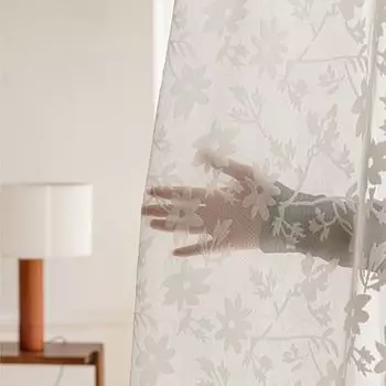 Комплект из 2 прозрачных штор из вуали с 3D цветочным узором, прозрачных штор из вуали из полиэстера, прозрачной гостиной, воздушной декоративной шторы для спальни, 132 х 160 см BTTO, белый