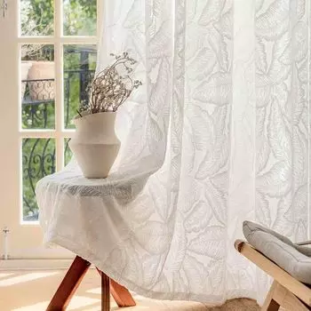 Комплект из 2 прозрачных штор из вуали с 3D-листом, прозрачные шторы из вуали из полиэстера, прозрачная гостиная, воздушная декоративная штора для спальни, 132 x 241 см BTTO, белый