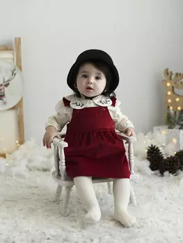 Комплект из 2 рубашек для маленьких девочек и платья-комбинезона с воротником для младенца и длинными рукавами с вышивкой KANZ