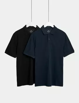 Комплект из 2 рубашек-поло из чистого хлопка Marks & Spencer, черный микс