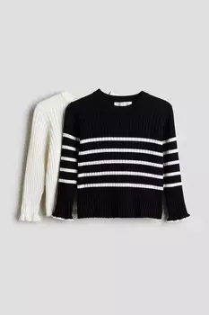 Комплект из 2 рубашек рельефной вязки с воланами H&M, черный