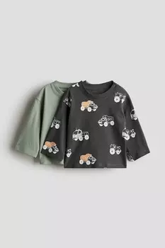 Комплект из 2 рубашек с длинными рукавами H&M, зеленый