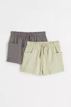 Комплект из 2 рваных хлопковых шорт H&amp;M, фисташковый/серый