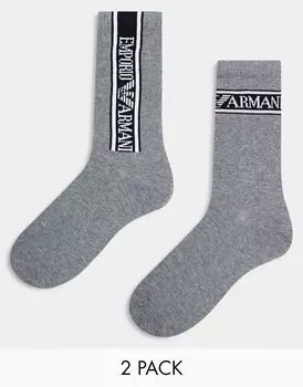 Комплект из 2 серых спортивных носков Emporio Armani Bodywear с логотипом