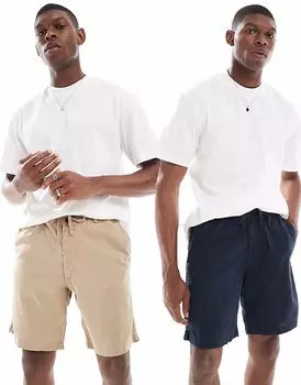 Комплект из 2 шорт Jack & Jones из льняной смеси темно-синего и бежевого цветов