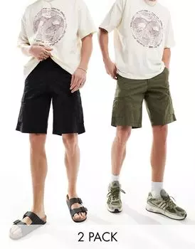 Комплект из 2 шорт карго черного и хаки Jack & Jones