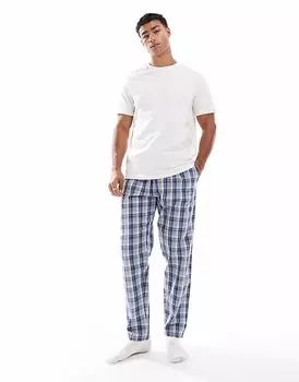 Комплект из 2 шт. потертых хлопковых поплиновых брюк для дома в клетку синего цвета Threadbare