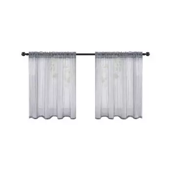 Комплект из 2 штор-бистро, прозрачные панельные шторы, короткие шторы, карнизные шторы, размер: 76x92см, цвет: черный easy home, серый
