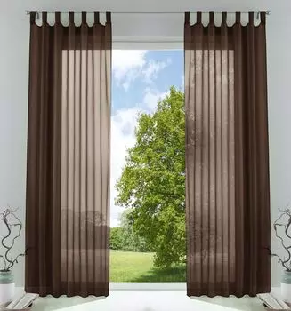Комплект из 2 штор, комплект прозрачных штор, гостиная, вуаль-петля со свинцовой лентой, В x Ш, 225 x 140 см, песочный, 61000CN Astek, коричневый