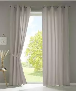 Комплект из 2 штор, люверсы для шарфа «Берлин» ВxШ 245x140 см кремовый непрозрачный микросатин полупрозрачный однотонный матовый, 20405N2 Astek, серый