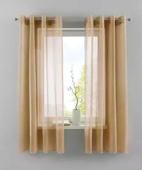 Комплект из 2 штор на люверсах ВхШ 145х140 см серая прозрачная штора "Базель" с свинцовой лентой магазинная штора, 20332TR2 Astek, бежевый