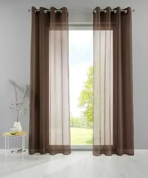 Комплект из 2 штор на люверсах ВхШ 225х140 см, розовая прозрачная штора "Базель" с свинцовой лентой, 20332TR2 Astek, коричневый
